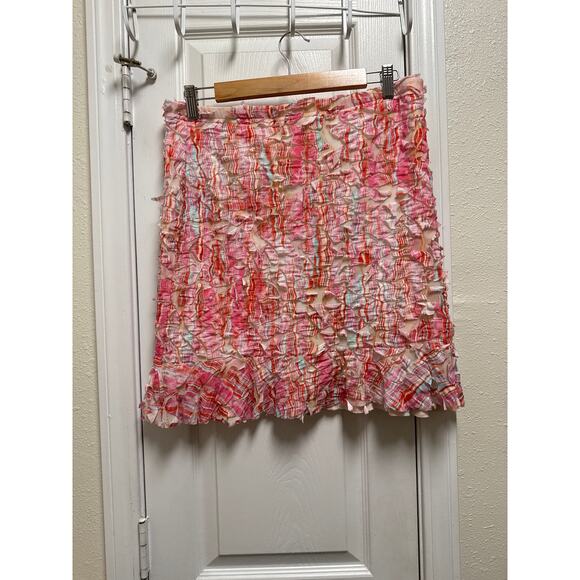 Y2K SNO SKINS Pink Striped Textured Ruffle Hem Skirt Size Medium - Picture 3 of 7